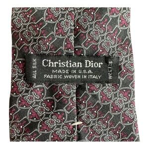 Vtg Christian‎ Dior Men's Neck Tie Silk Geometric Dark Red Made in USA 3.5"x58"